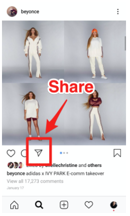 Share button at the bottom of an Instagram post (paper airplane symbol)