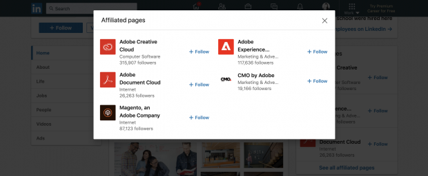 Adobe LinkedIn showcase pages