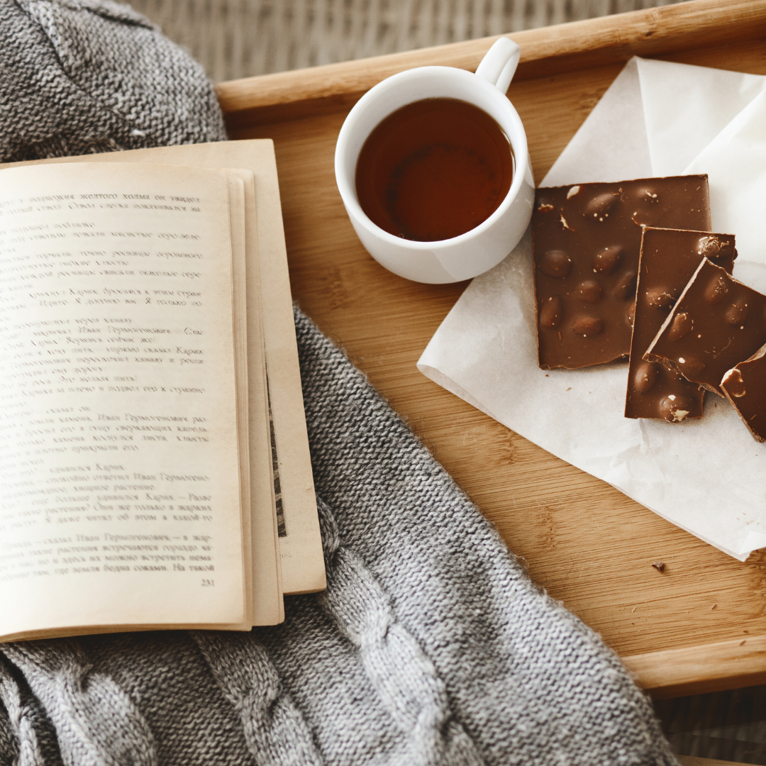 book with coffee and chocolate