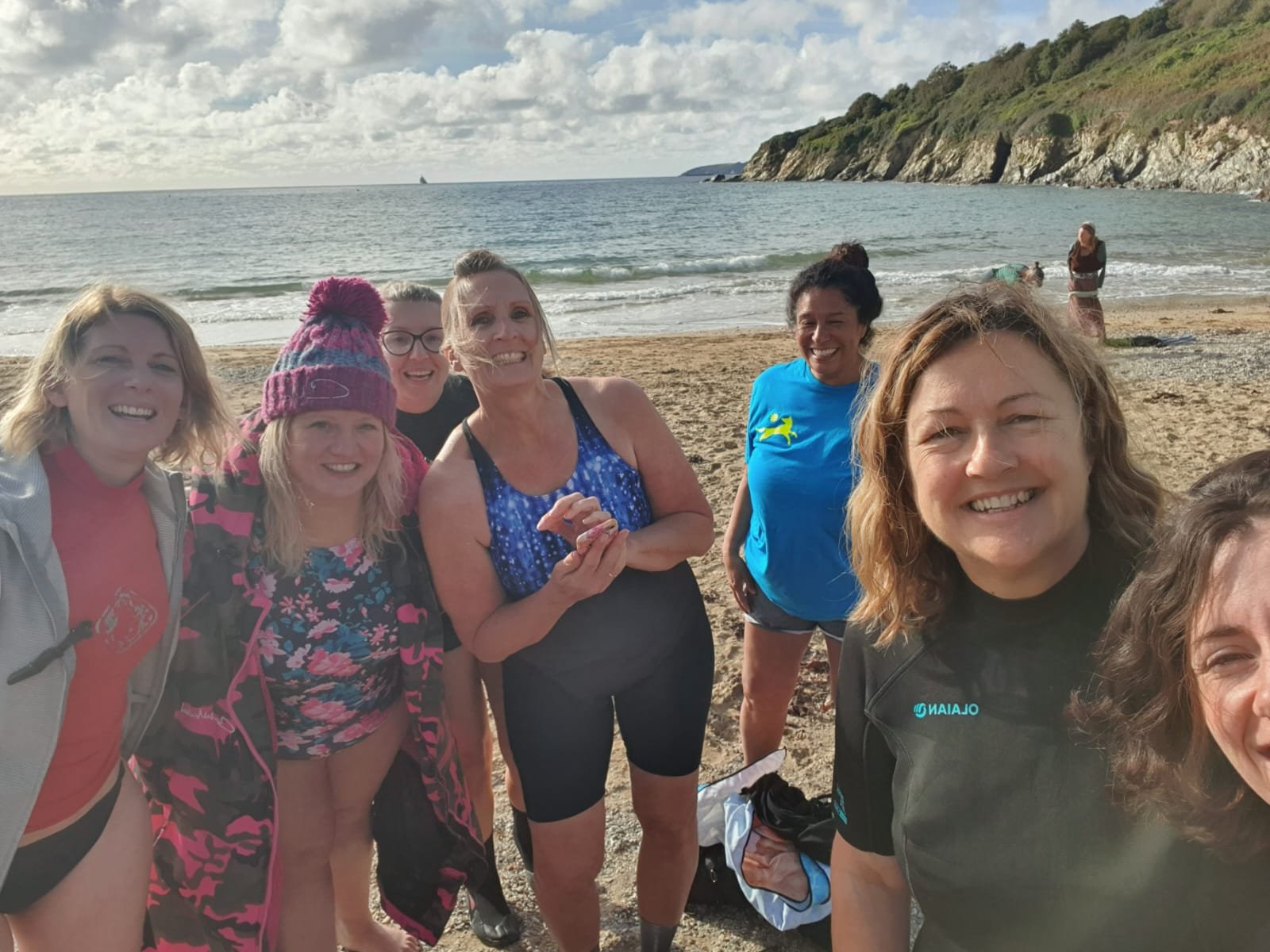 A few of the Unlost Retreat attendees after swimming in the sea at Maenporth.