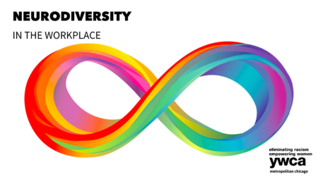 Autism infinity symbol in a rainbow color scheme with the title Neurodiversity in the Workplace.