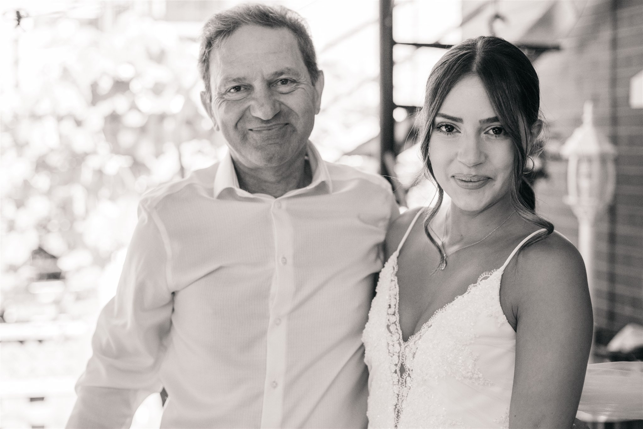 Bride and her father during backyard wedding in Montreal. 