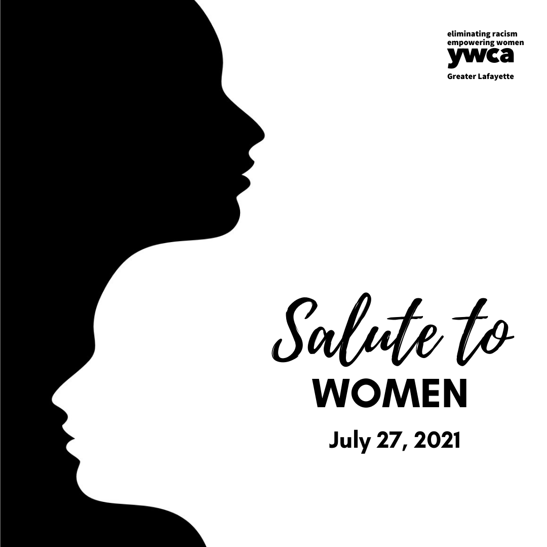 black and white salute to women logo with date of july 27
