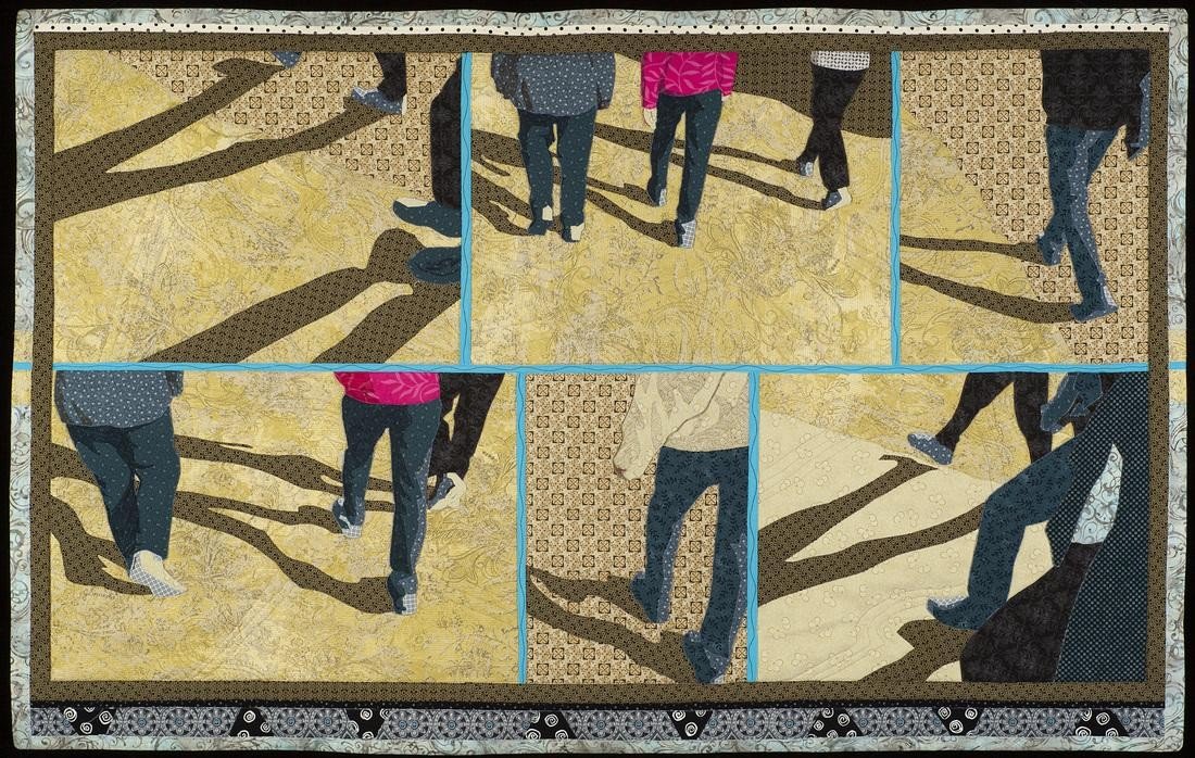 There are multiple images of legs, feet, and shadows.