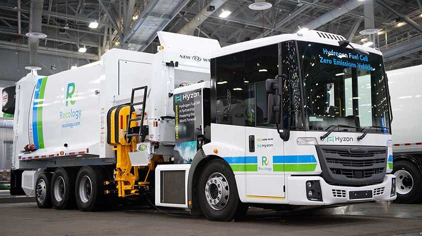 The Class 8 fuel cell-powered electric refuse collection vehicle heads next 
to Recology in California to showcase its zero-emissions and operational