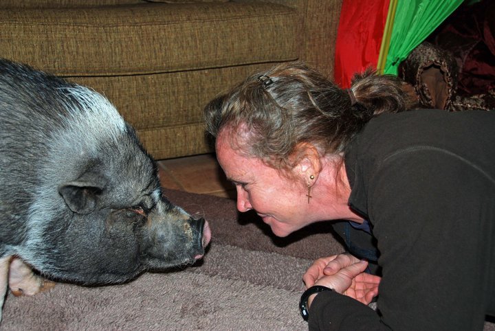 Barbara Schnurr and Squeaky the pig