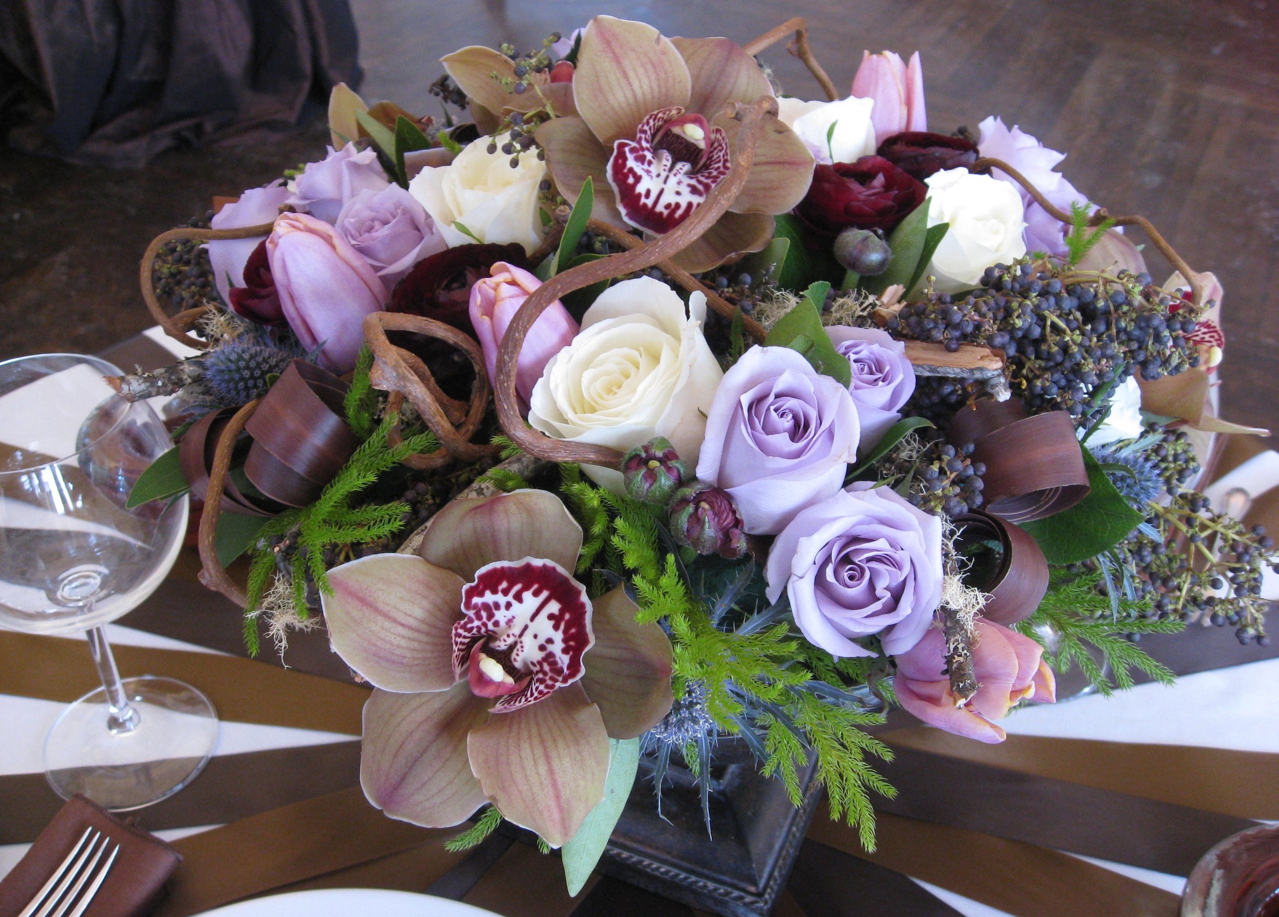 Orchid and Rose Centerpiece designed by Christopher Grigas