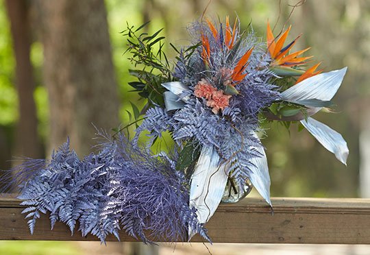 ColorFresh® is a Colorful Foliage option from FernTrust- here's a wedding bouquet with ColorFresh on Location at FernTrust!