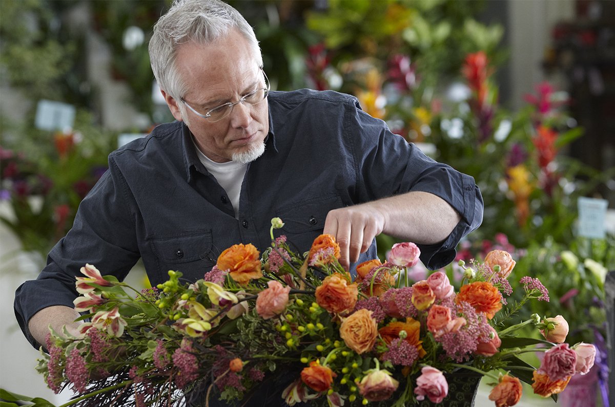 Arranging flowers at the Mellano & Co Location in the LA Flower Market!