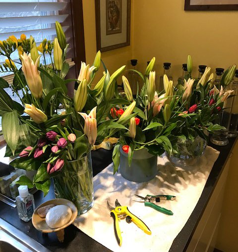 3 Holland America Flower Arrangements- setting in the flower room!
