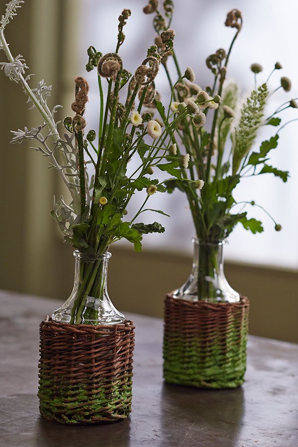 Mossy Texture is added easily to these Wicker Bud Vases with ColorTex® from Design Master!