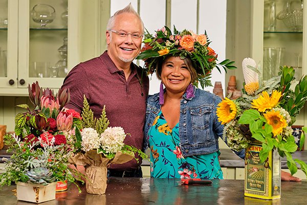 My Friend Jennifer Pascua stops by and we re-use and re-purpose Food Containers for flower arranging- and it's a whole lot of fun!