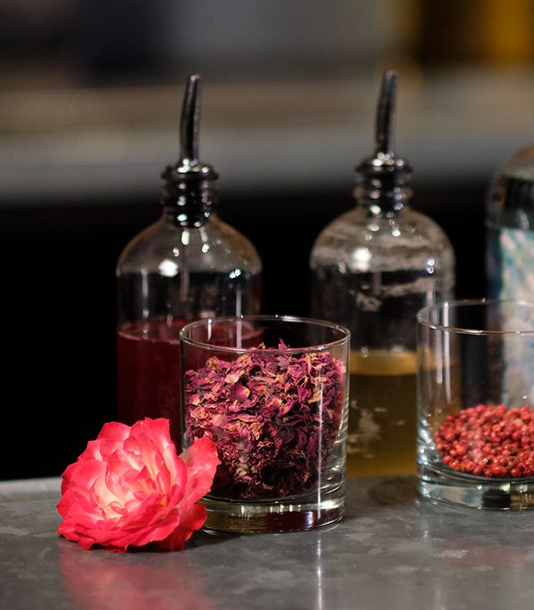 Rose Water and Pink Peppercorn Syrup are the secret ingredients to this "PILLOW TALK" Cocktail