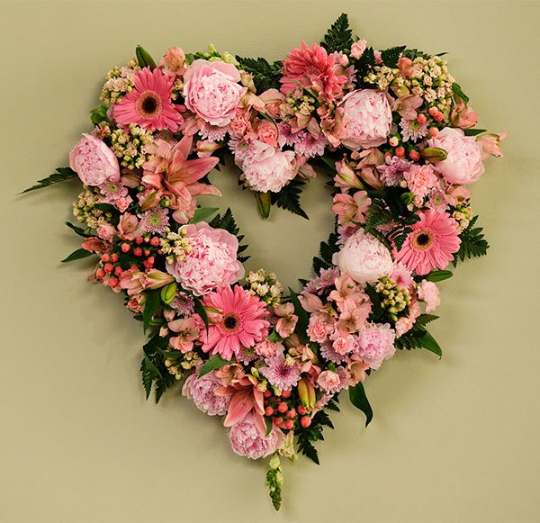 I create this open heart- using a Flower Foam Heart Wreath- and filling it with Peonies from the Garden and a few bunches of Flowers from the Grocery Store!