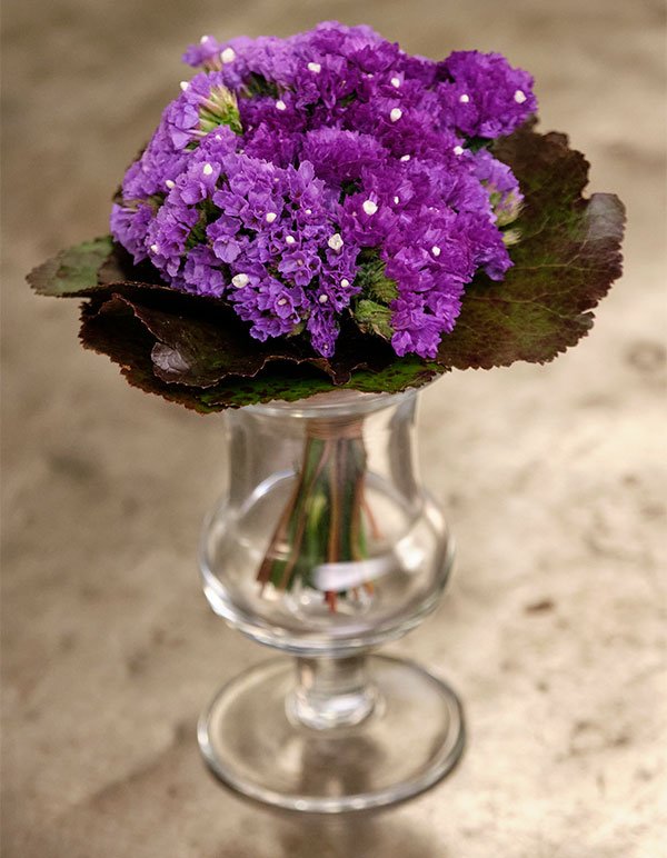 I create a "faux Violet" bouquet with Statice - to replicate the Violet bouquets my Grandpa used to make! 