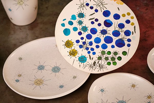 Charlotte McLravy shared the concept art her Aunt Mary Brown created that led to the Franciscan Starburst Dinnerware Pattern