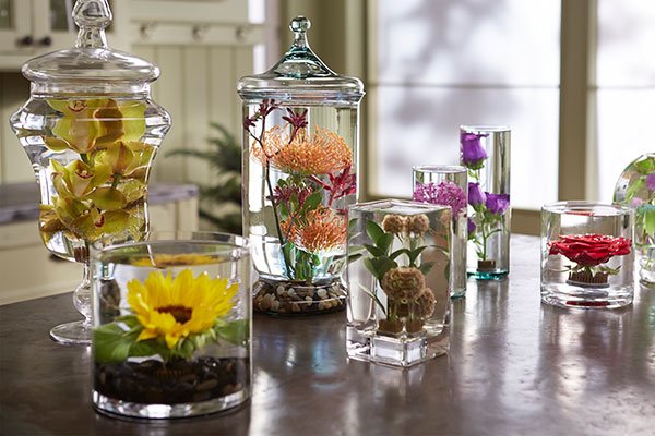 It's fun to create submerged flowers- and it's an easy and magical way to display flowers!