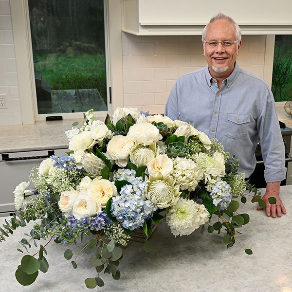 I created this arrangement for my visit from Flower Friend Aaron Ofseyer... it is inspired by Cumulus Clouds- since Aaron is a Meteorologist!