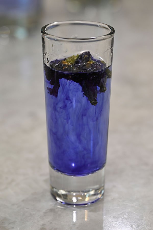 It only takes a moment or two to infuse vodka with Butterfly Sweet Peas- and turns the Vodka a lovely blue color!