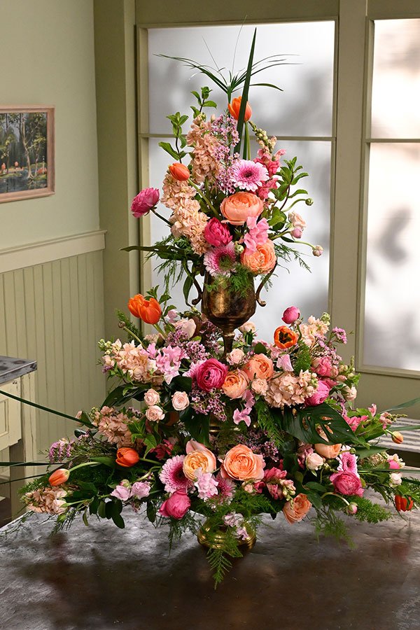 With Beautiful Flowers from FabulousFlorals.com - J creates an arrangement with 3 components to emulate the étageré