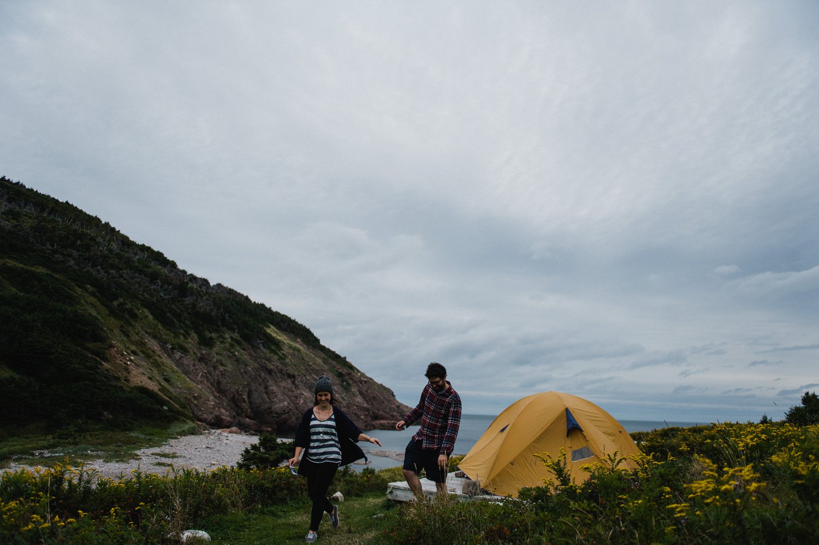 setting up the tent in fishing cove | cape breton national park | nova scotia travel photography