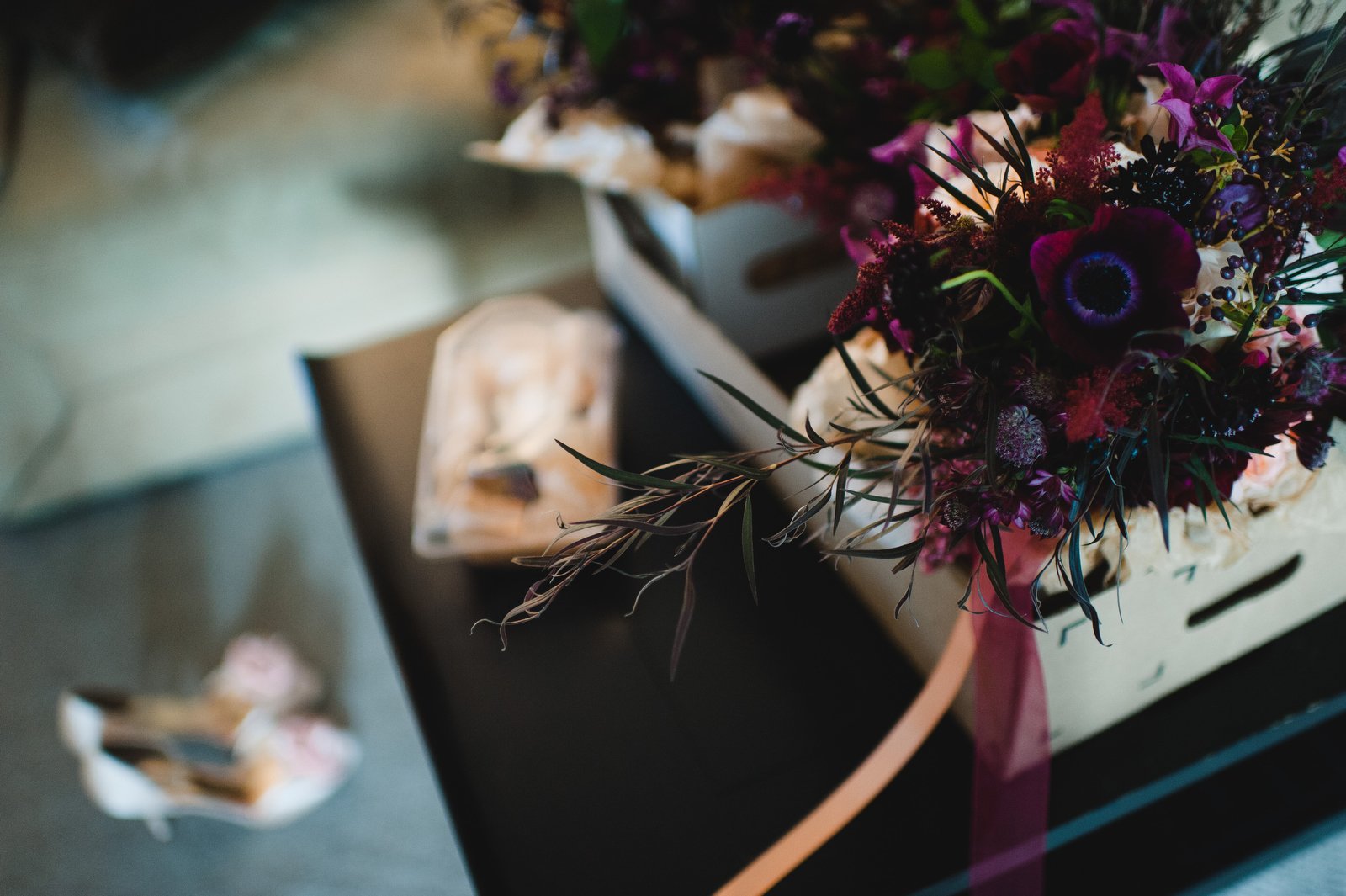 purple and red wedding flowers | caffino ristorante | toronto carpet district wedding photos | toronto husband and wife photographers
