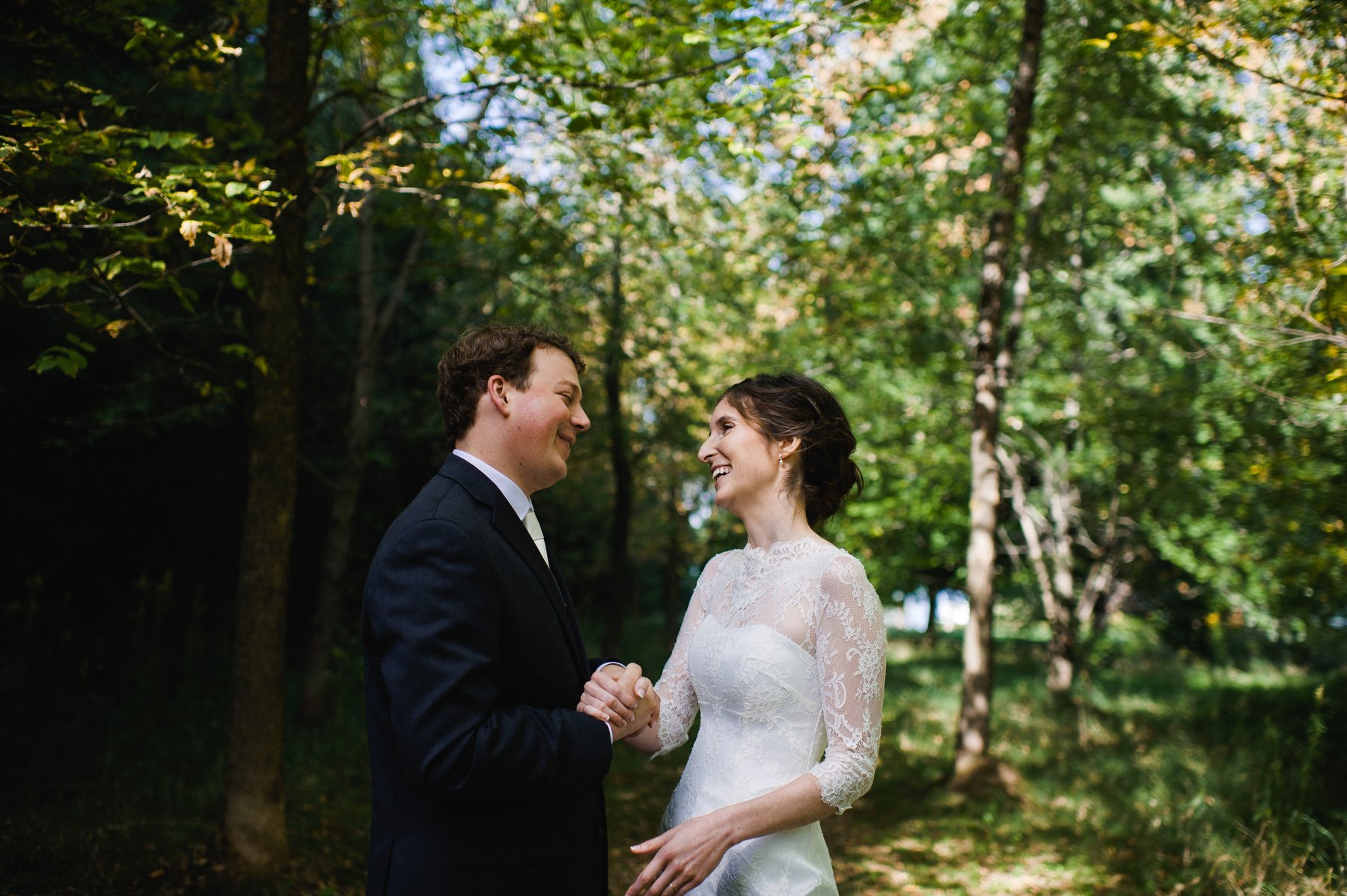 bride and groom in the forest near elmira ontario
