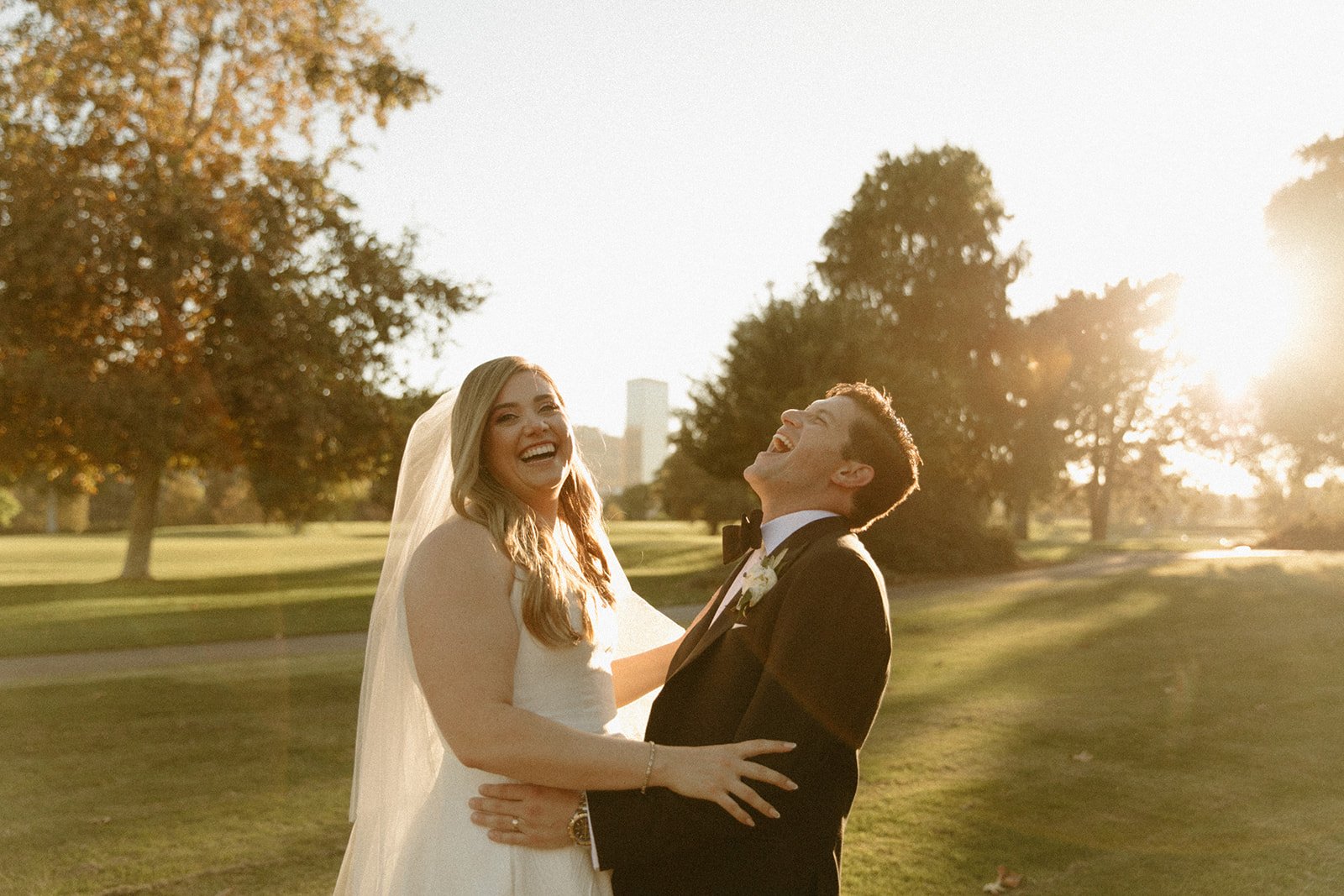Bride and groom portraits during sunset