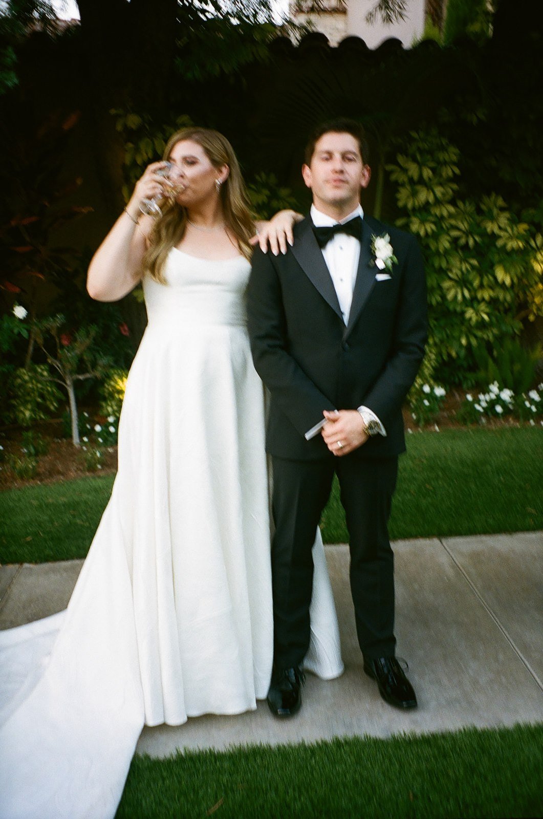 Film photos of Luxury bride and groom portraits for an outdoor wedding