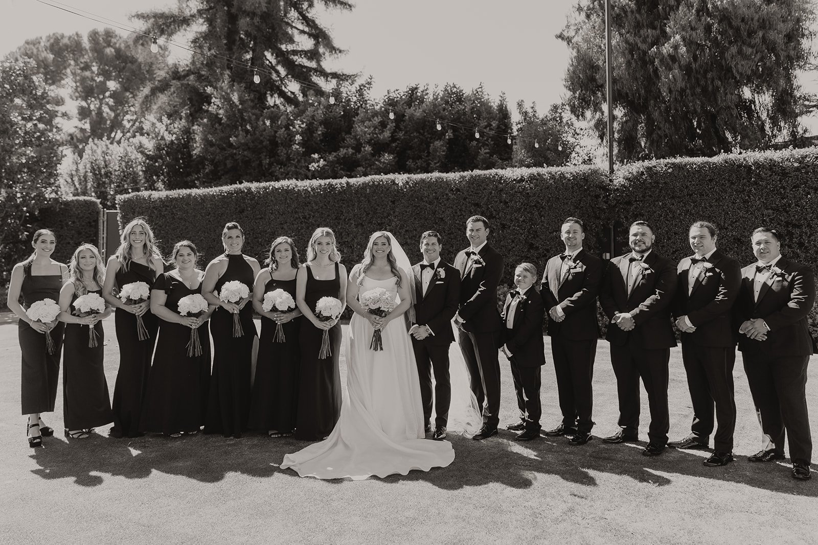 Black and white photo of bridal party