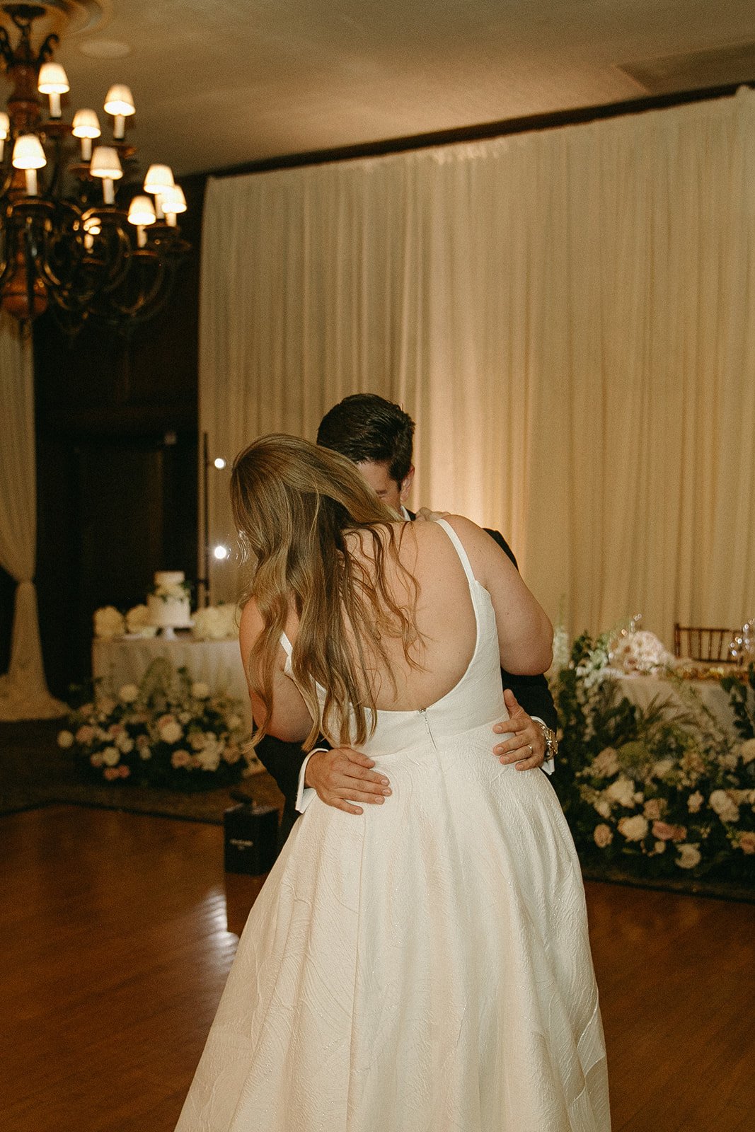 Bride and groom dancing during their Burbank wedding reception