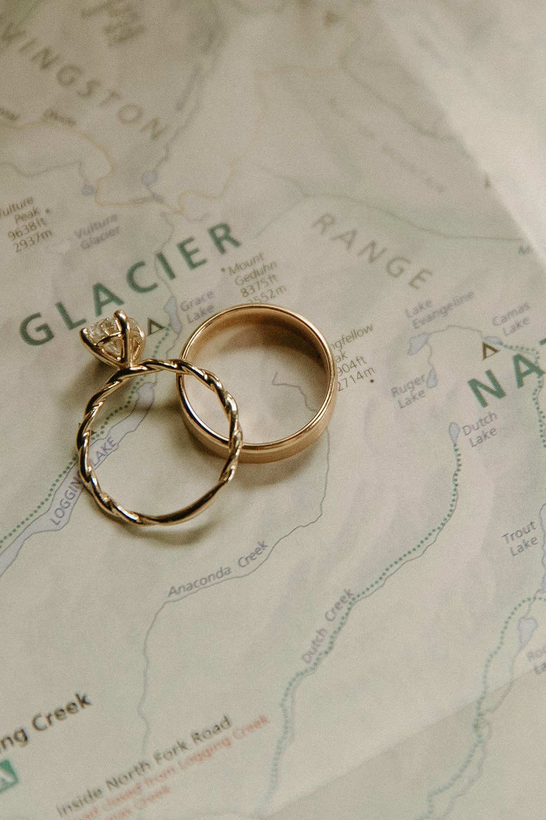 Wedding rings on Glacier national park map
