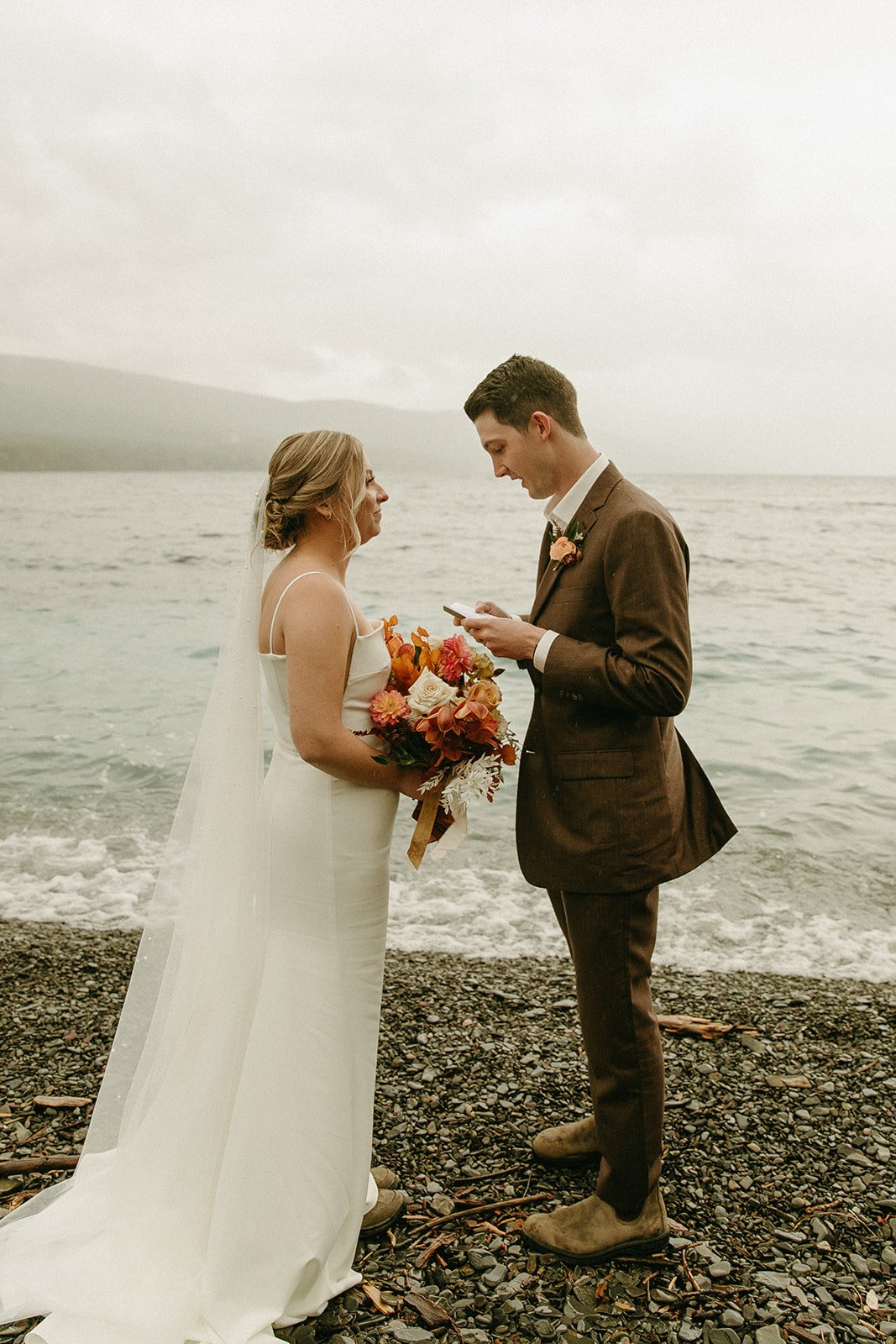 Bride and groom exchanging vows during their national park elopement