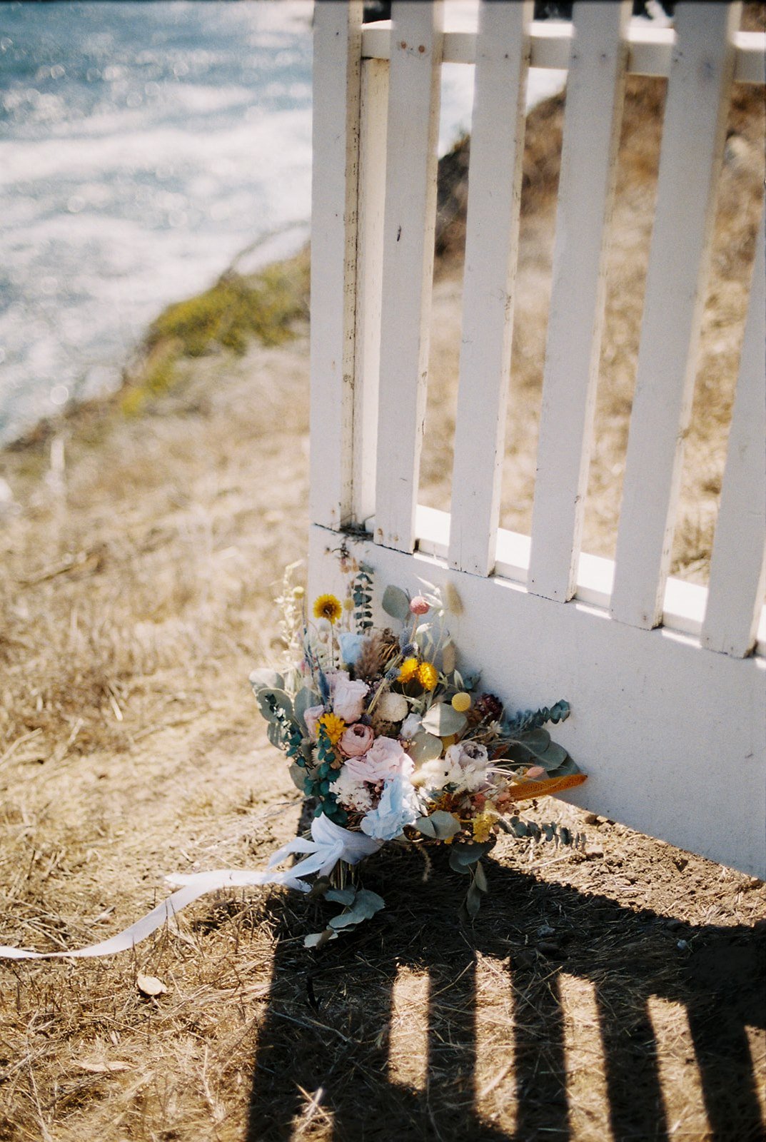 Colorful bridal bouquet on film