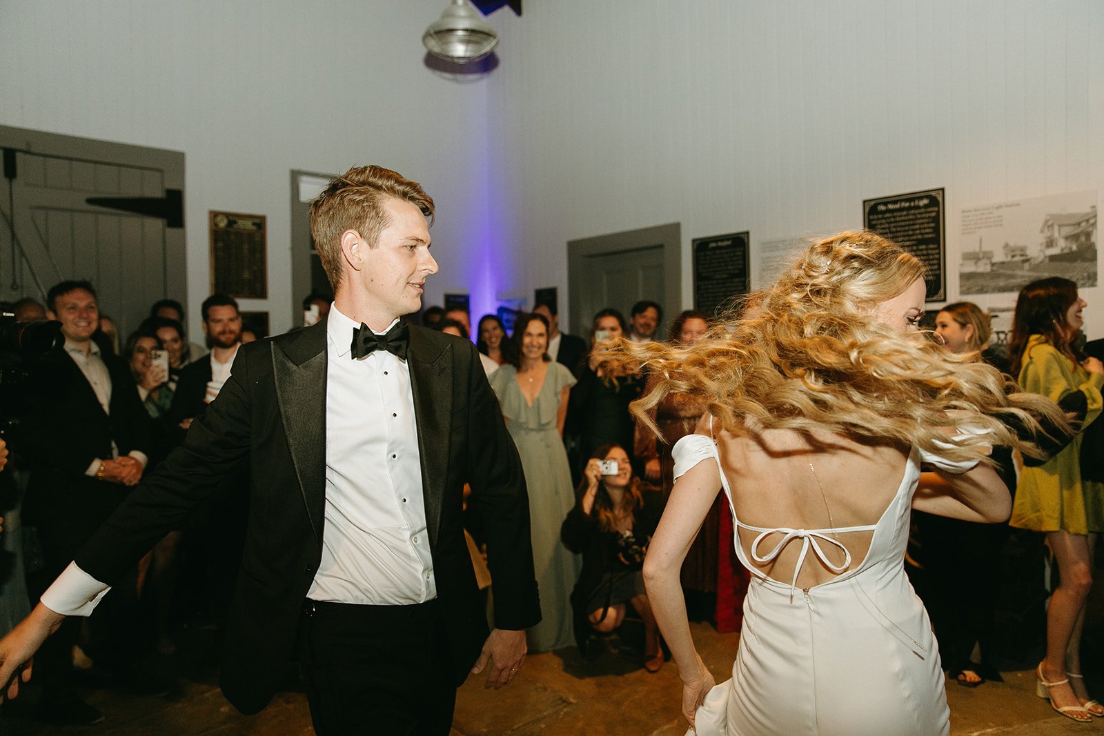 Bride and groom dancing on the dance floor during wedding reception