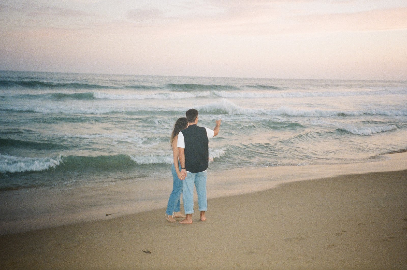 Newport Beach Engagement photo session on the beach during sunset on film
