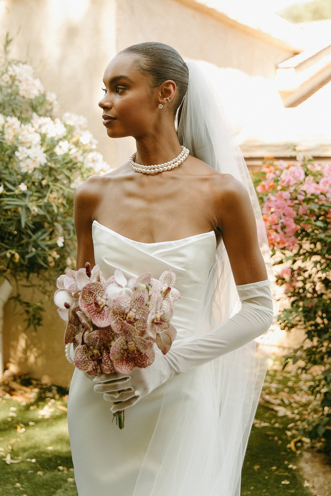 Luxury bride in an elegant wedding dress