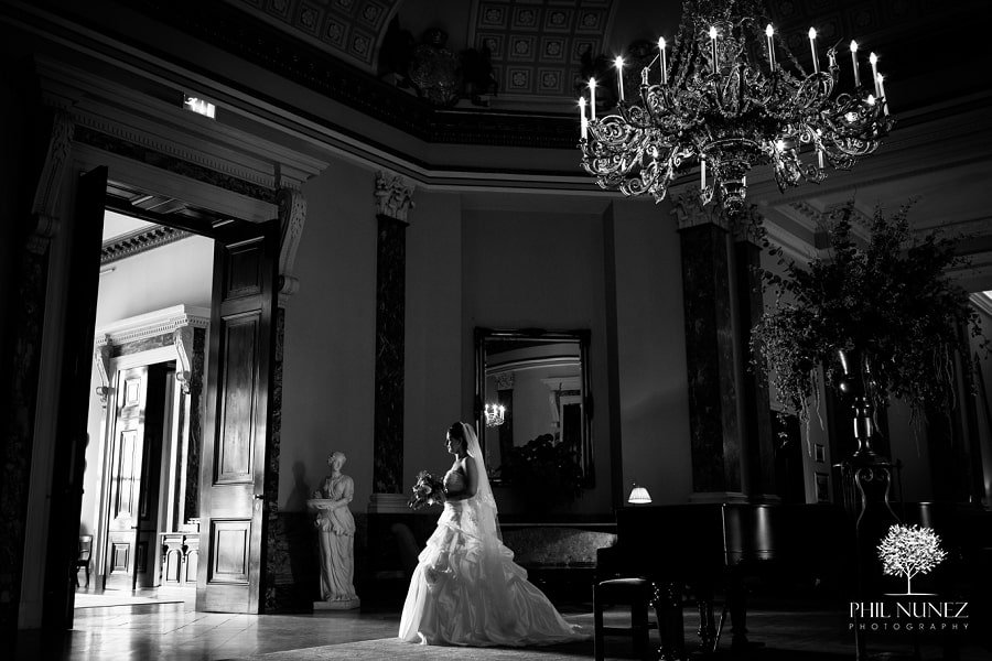 bride in statue gallery wynyard hall