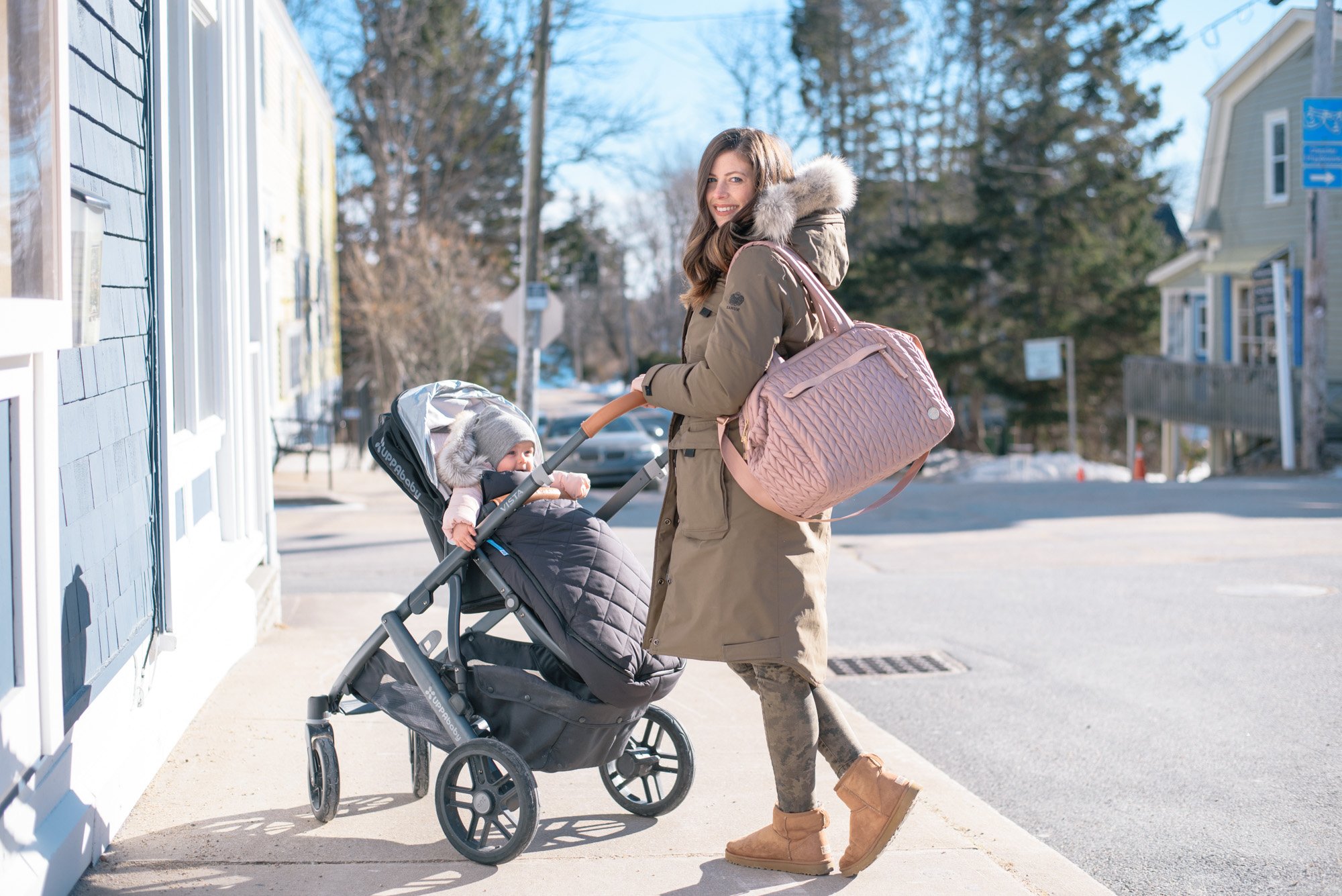 Styling a Pink diaper bag by Happ with the Uppababy Vista