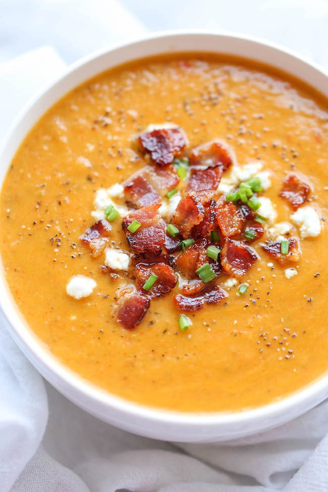 Wild Rosebuds | Paleo holiday recipes | Paleo Squash Soup with Bacon Topping