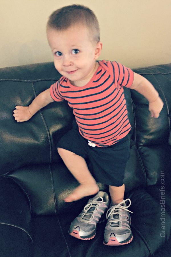 toddler in running shoes