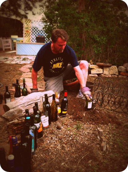 planting wine bottles