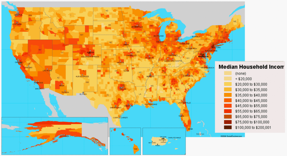 Map of the US by median household LateStageCapitalism
