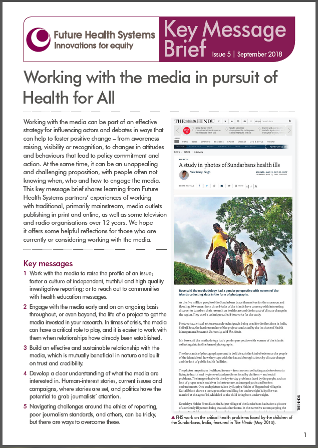 Fhs Key Message Brief 5 Working With The Media In Pursuit Of Health