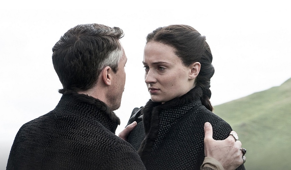 Sansa and Petry Baelish head north, where Littlefinger tells her she can no longer be a bystander to tragedy. image copyright - HBO