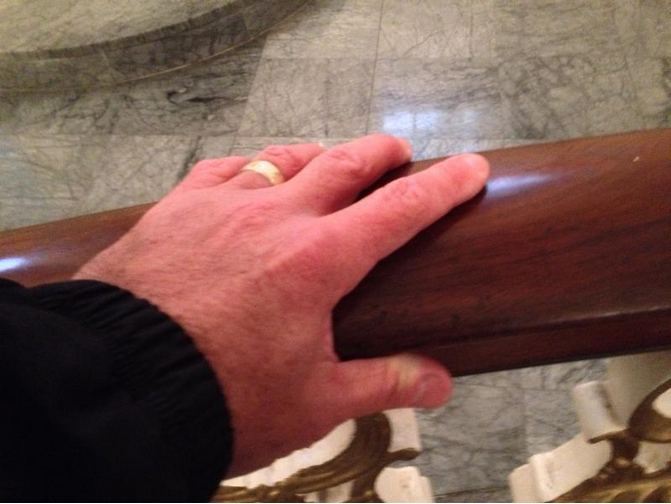 The very railing where George Washington knelt to pray about accepting the first presidency, St. Paul's Chapel.&nbsp;
