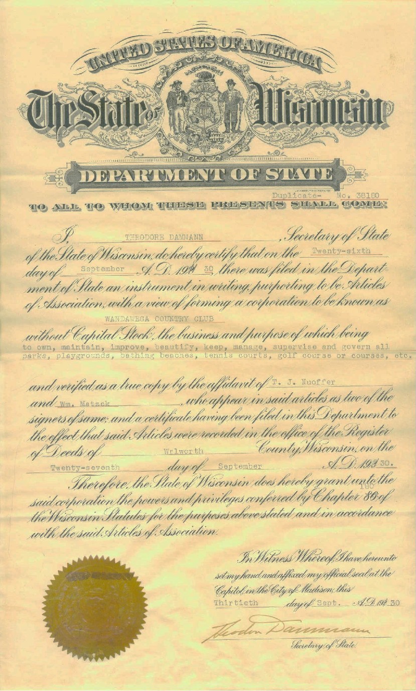 Wisconsin article of incorporation