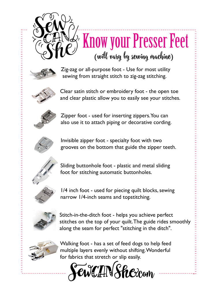 Sewing Machine Presser Feet a handy printable guide! — SewCanShe
