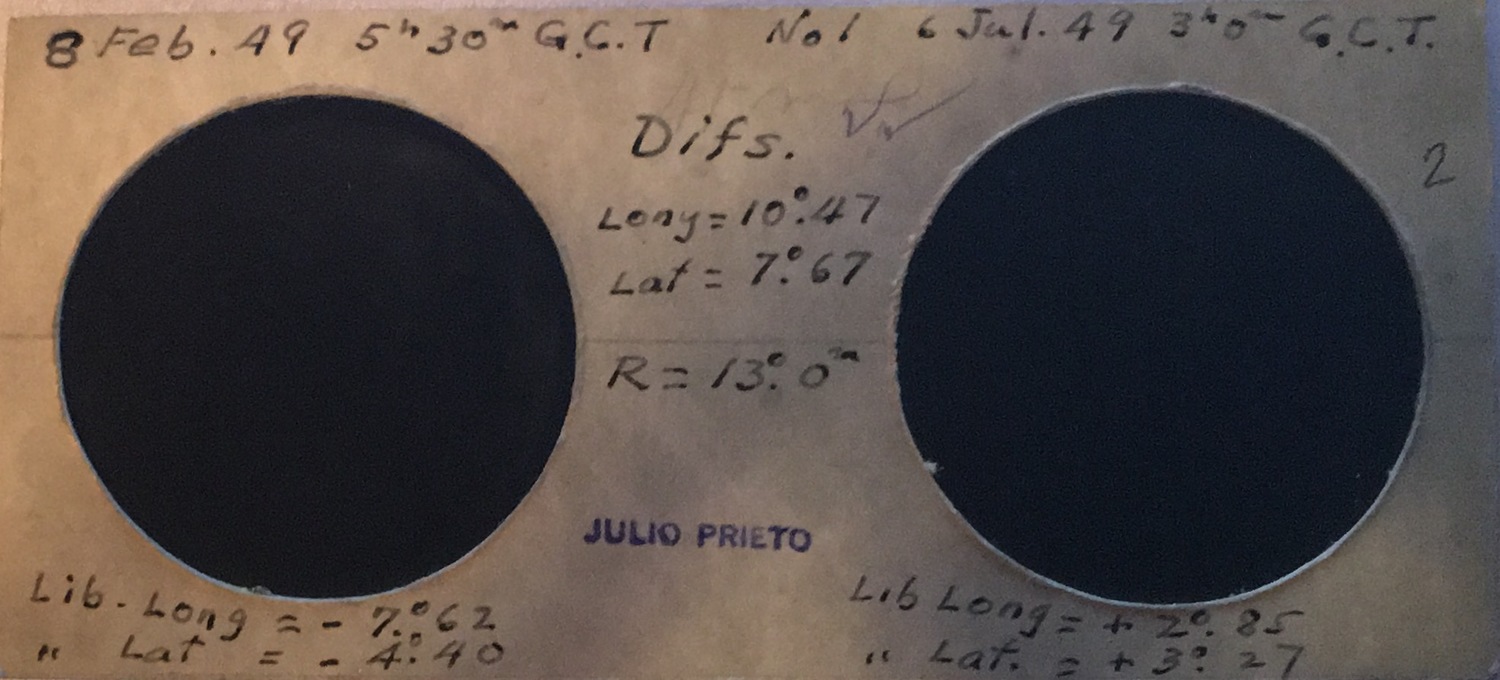  Getting a picture of the moon in stereo requires some planning especially in 1949 when Alvaro's great-grandfather took these. 