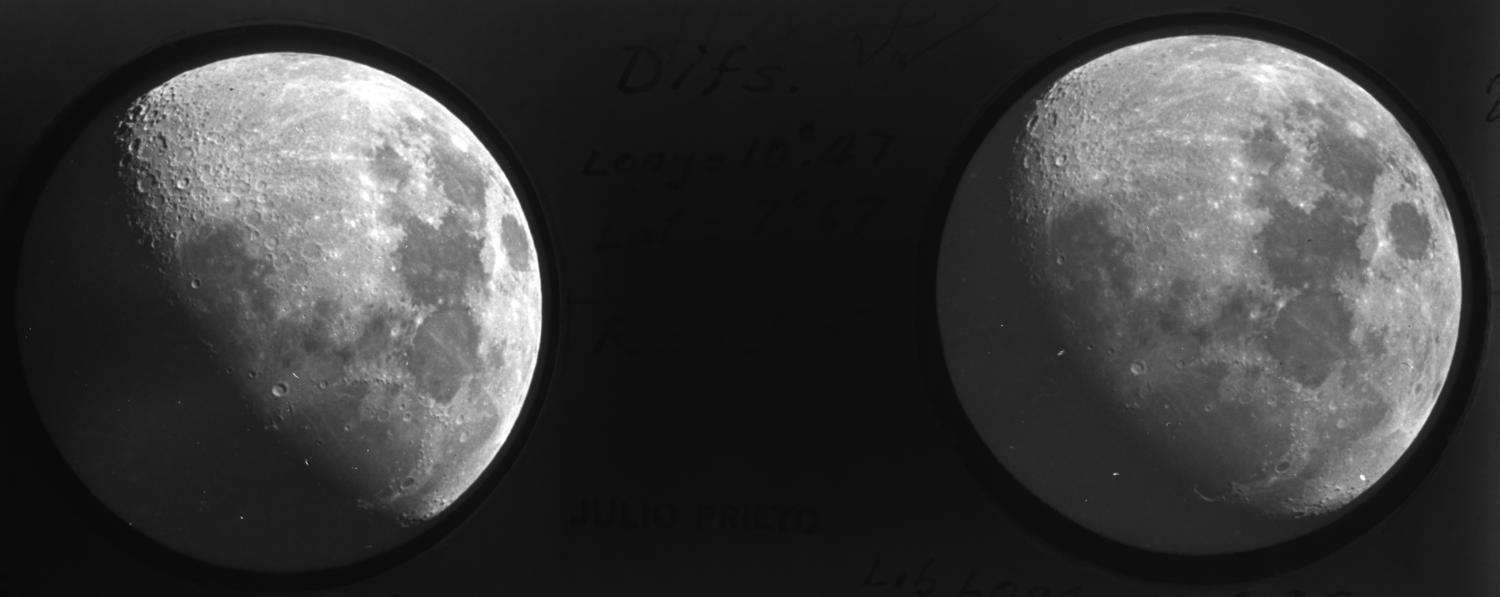  On the slide are two images of the moon that combine to create a nicely stereo image. 